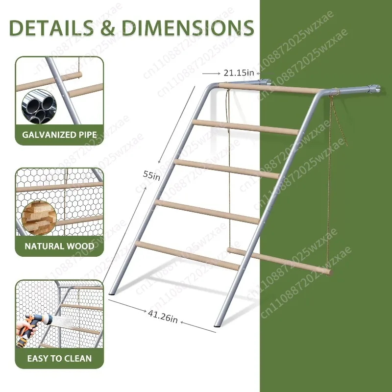 Coop perch rack with ladder design, weatherproof chicken perch pole, durable backyard poultry coop access