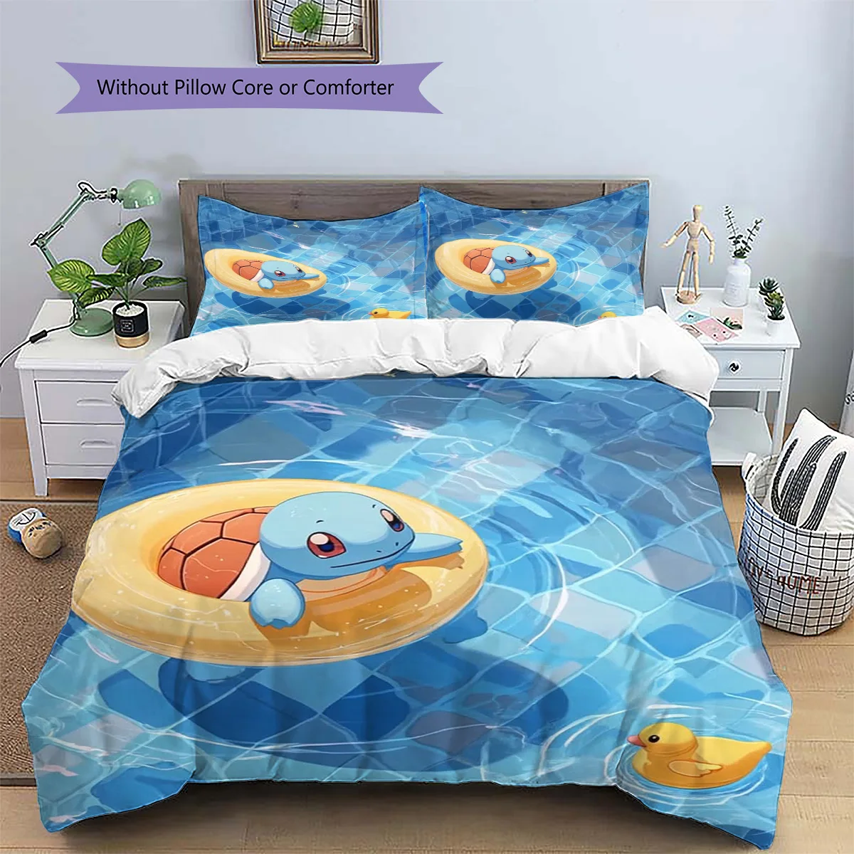 Squirtle Patterned Pillowcase & Duvet Cover Set Anime Trendy Decor Bedding for Bedroom Wonderful Gift for Fans.-TING