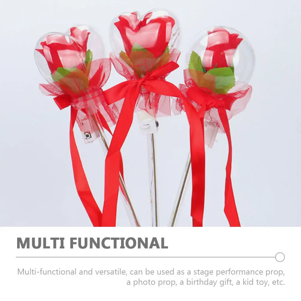 3Pcs Rose-Shaped Luminous Fairy Sticks Multi-Functional Glow Wands for Children Dress-Up Parties Stage Performances Photo Shoots