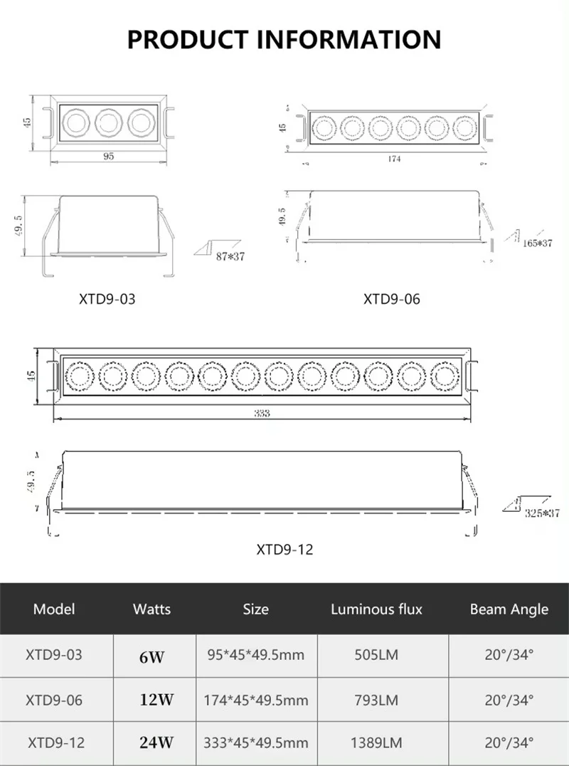 IP65 waterproof Recessed Ceiling Down Light 6W 12W 24W LED Linear Grille Spotlight 20° For Bathroom Lighting