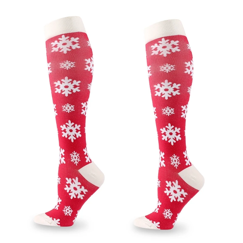 Christmas Compression Stockings Cartoon Santa Elk Print Nursing Knee High Socks