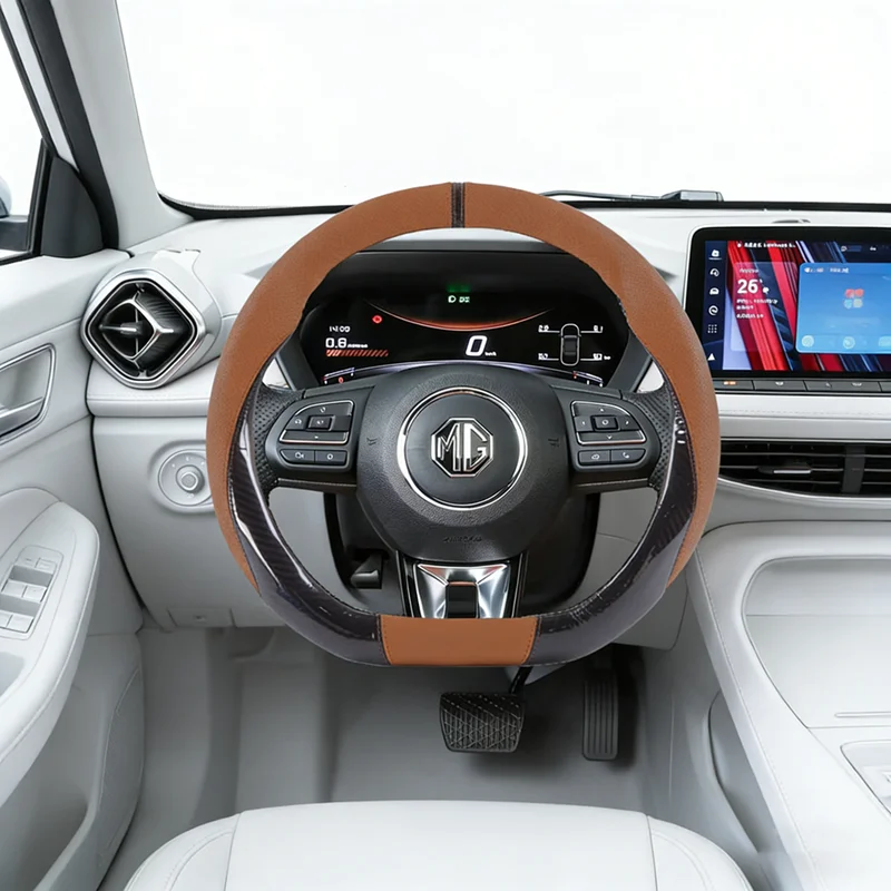 

Чехол на руль из карбонового волокна и кожи 38 см для MG ZS 5 7 6 Cyberster MG4 EV ES5 HS ONE GT GS MG3 EZS 3SW, аксессуары для автомобилей