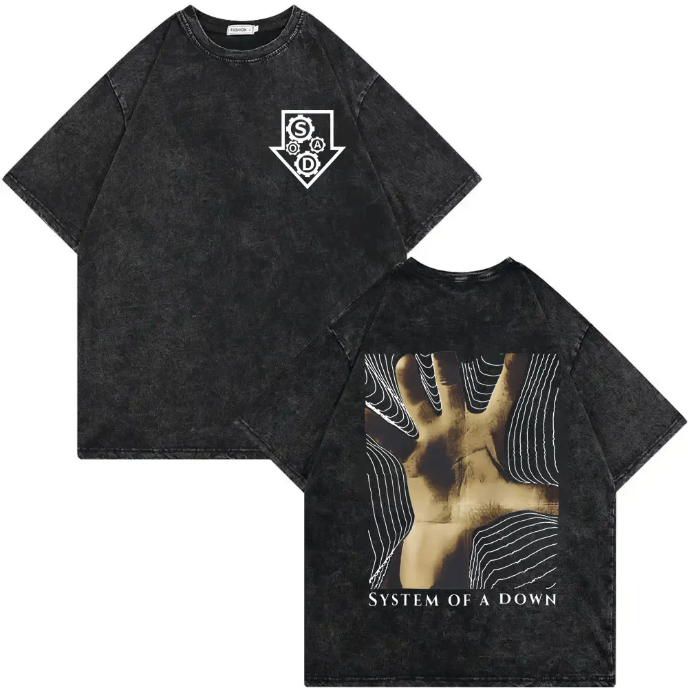 Vintage Washed System of A Down Album Merch T Shirt Men Women Rock Fashion Street T-shirts High Quality Cotton Oversized T-shirt