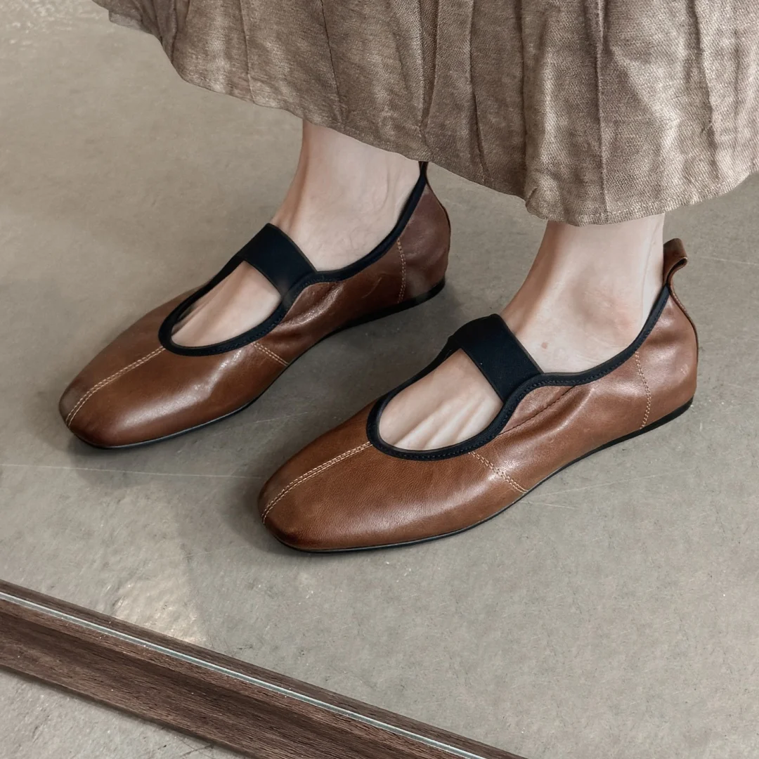 

Женские балетки без шнуровки из натуральной кожи с круглым носком и эластичной лентой, высококачественные мягкие удобные повседневные балетки, повседневная обувь