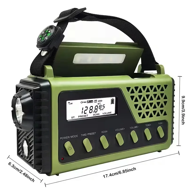 

Радиоприемник для экстренных ситуаций на открытом воздухе, 8000 мАч, с функцией Power Bank, солнечной и ручной зарядкой, Bluetooth-радио, встроенный динамик и фонарик SOS