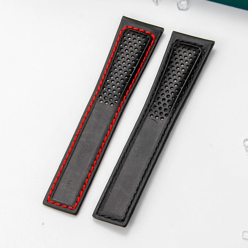 Durável resistente ao desgaste flexível pulseira de couro de vaca genuína para tag heuer série respirável confortável pulseira de relógio 22mm preto