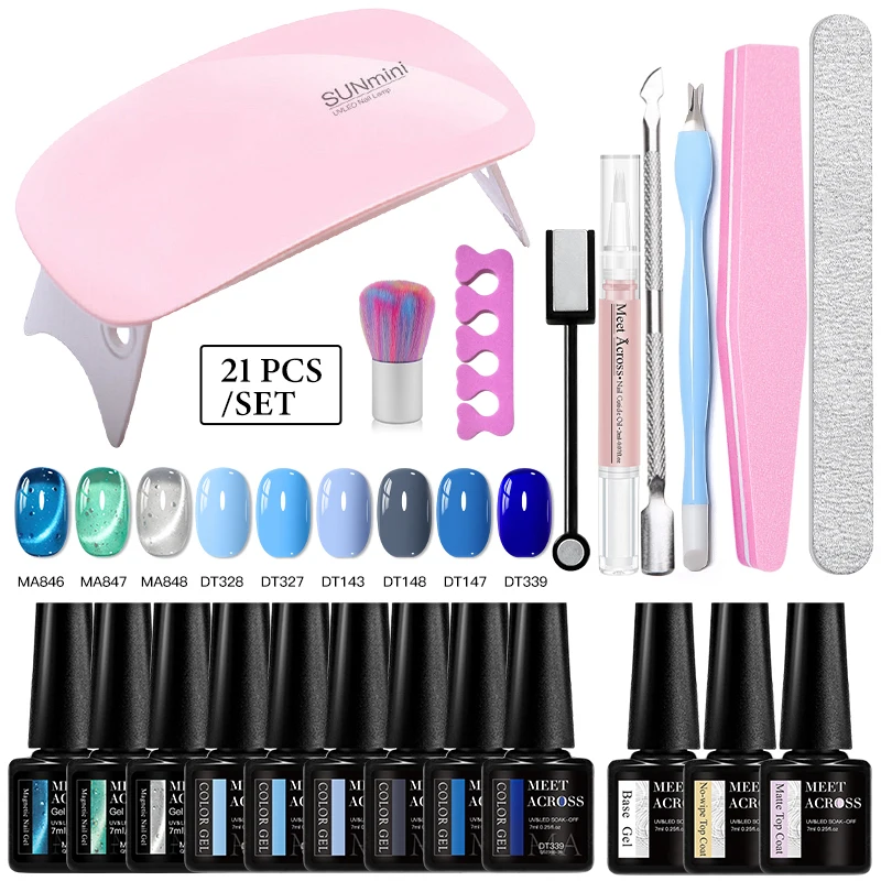 21 pièces ensemble de vernis à ongles Gel rose nu perle de verre chat vernis Gel magnétique avec couche de finition de Base Kits d'outils de manucure à tremper les ongles