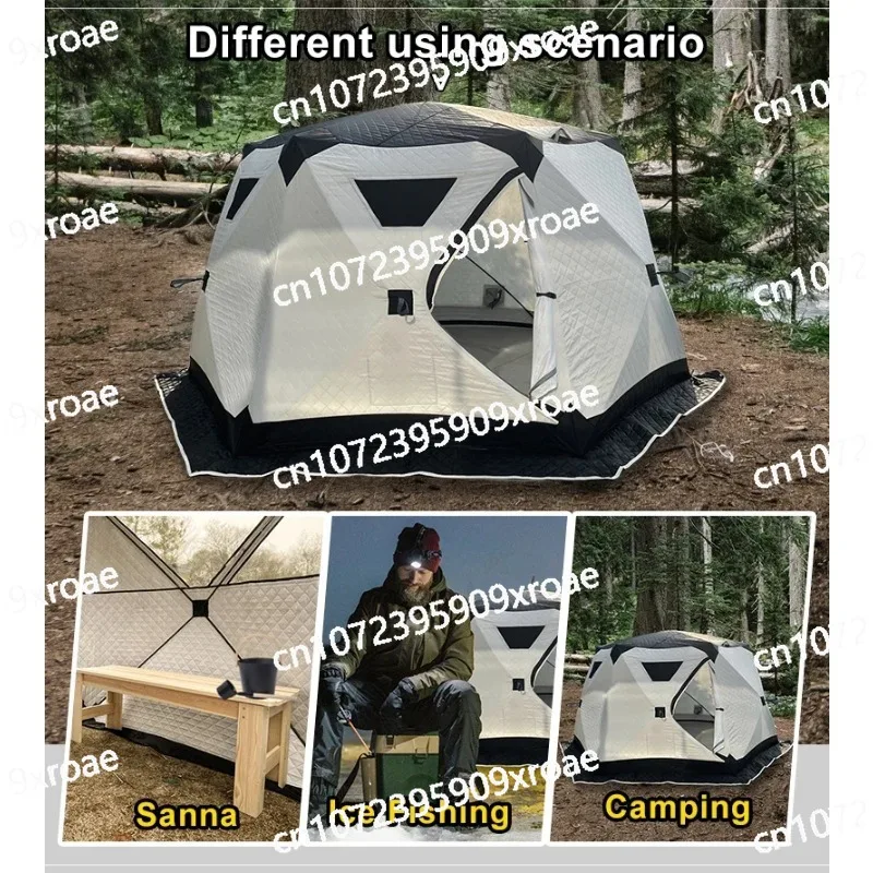 

Outdoor Hexagon Portable Hiking Insulated Ice Fishing Tent 6 People Winter Camping Hot Tent