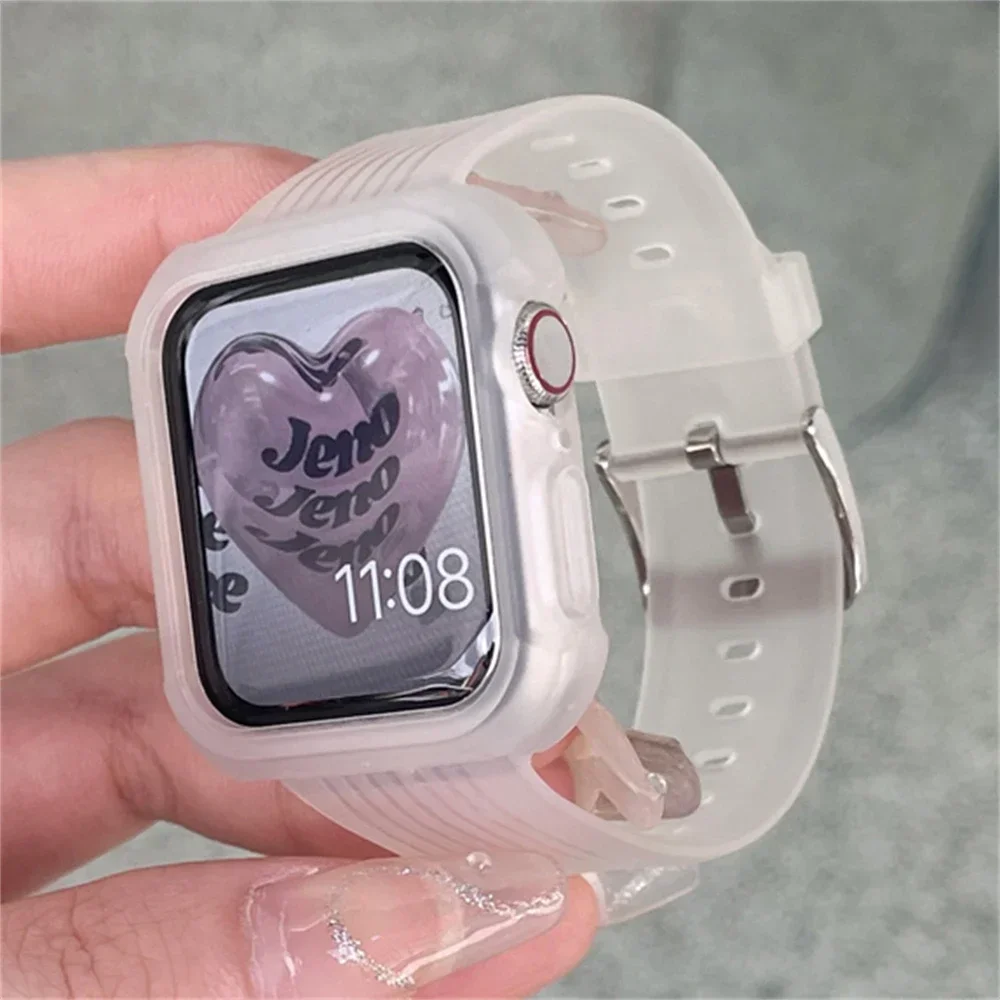 Estojo e pulseira rosa para pulseira de relógio esporte menina pulseira de pulso, kawaii, fosco, coreano, iWatch 9, 8, SE, 7, 6, 44mm, 40mm, 45mm, 41 milímetros, 42 milímetros