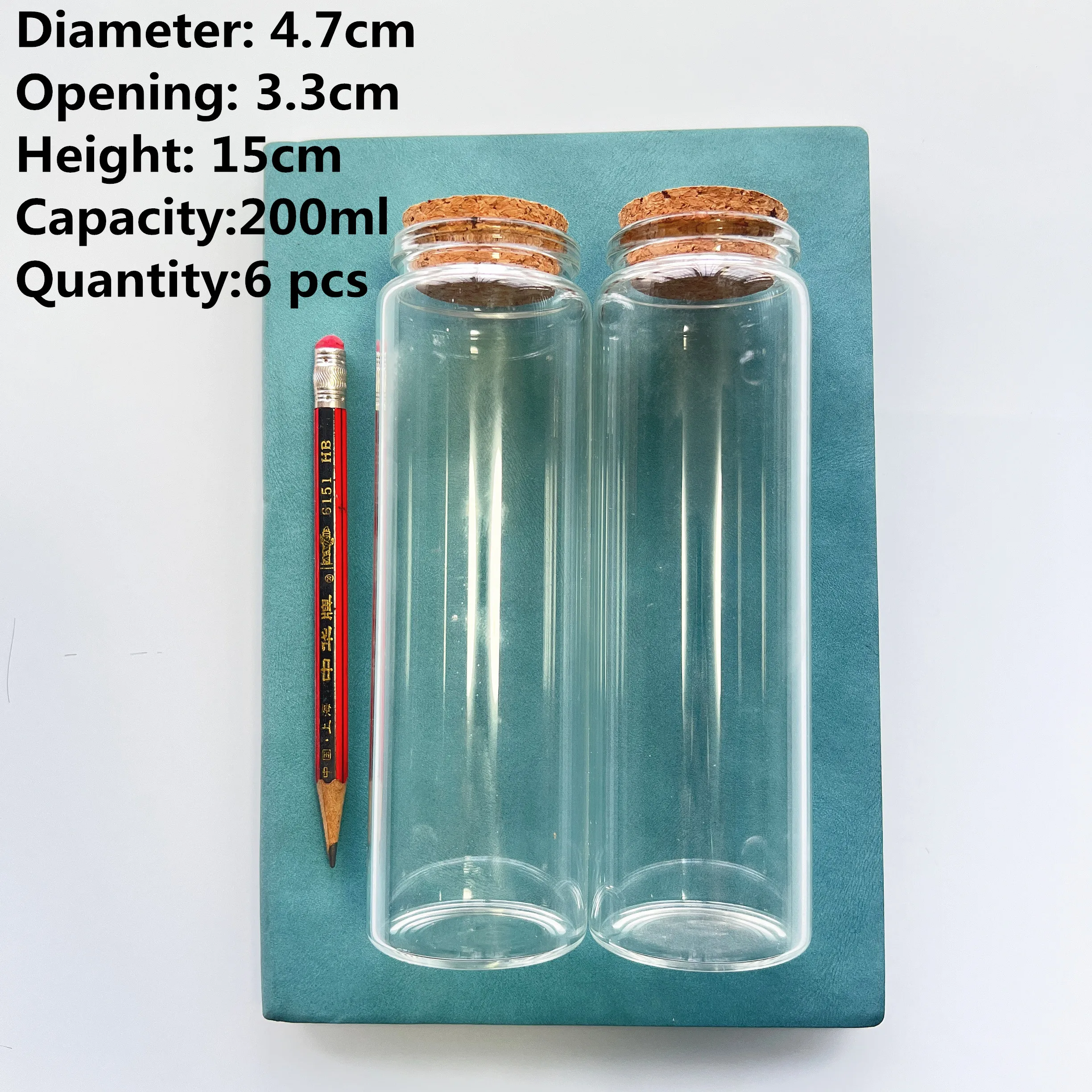 Glass tube 6 pcs/lot 200ml Glass Bottle Stopper Glass Jars Cork Bottle Containers spice storage Vials DIY Craft Vial