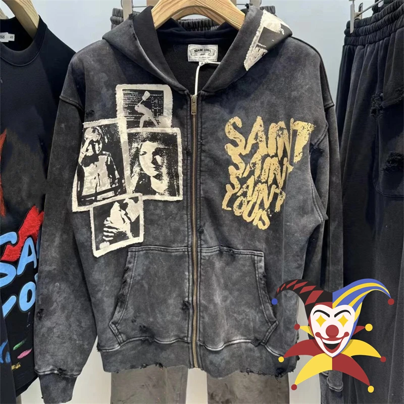 2024fw Saint SSSAINT LOUIS Hooded Men Women Best Quality Character Portrait Letter Printing Pullovers Hooded