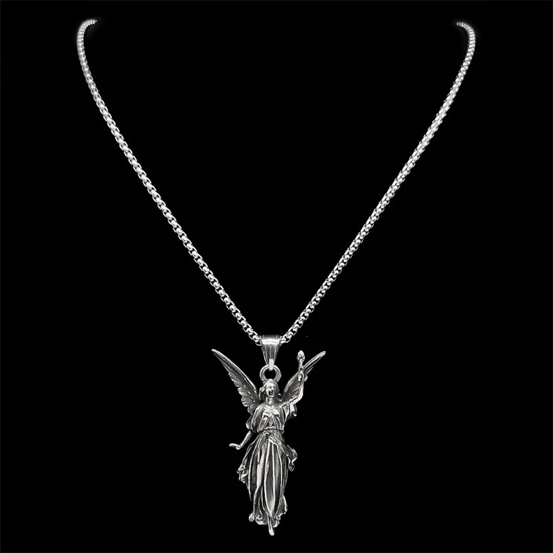 Klassische Gebet Schutzengel Segen Engel Anhänger Halskette Für Frauen Männer Edelstahl Schwarz Mode Gothic Kette Schmuck – Detail 7