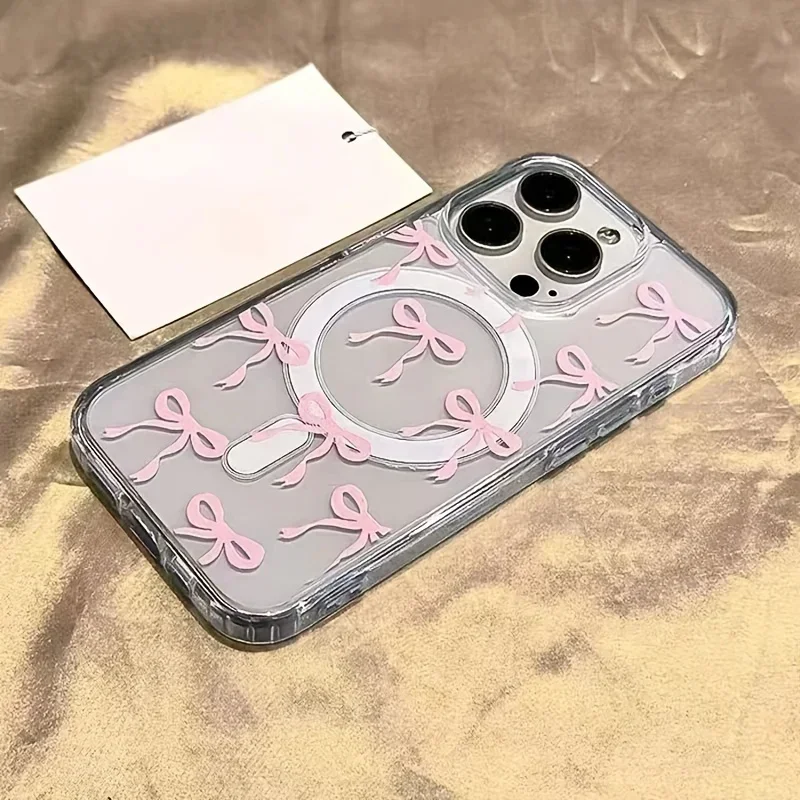 Girly Bow Skin-Feel Magnetic Magsafe Phone Case for Iphone 16 15 14 13 12 11 Pro Max 7 8 Plus Clear Soft Cover