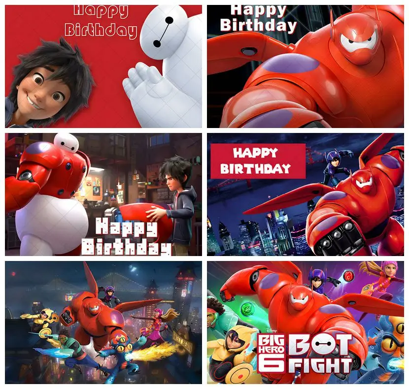 Happy Birthday Big Hero 6 Backdrop Kid Boy Gift Favor Baymax Wall Decor Baby Shower Supplies Customize Backgrounds