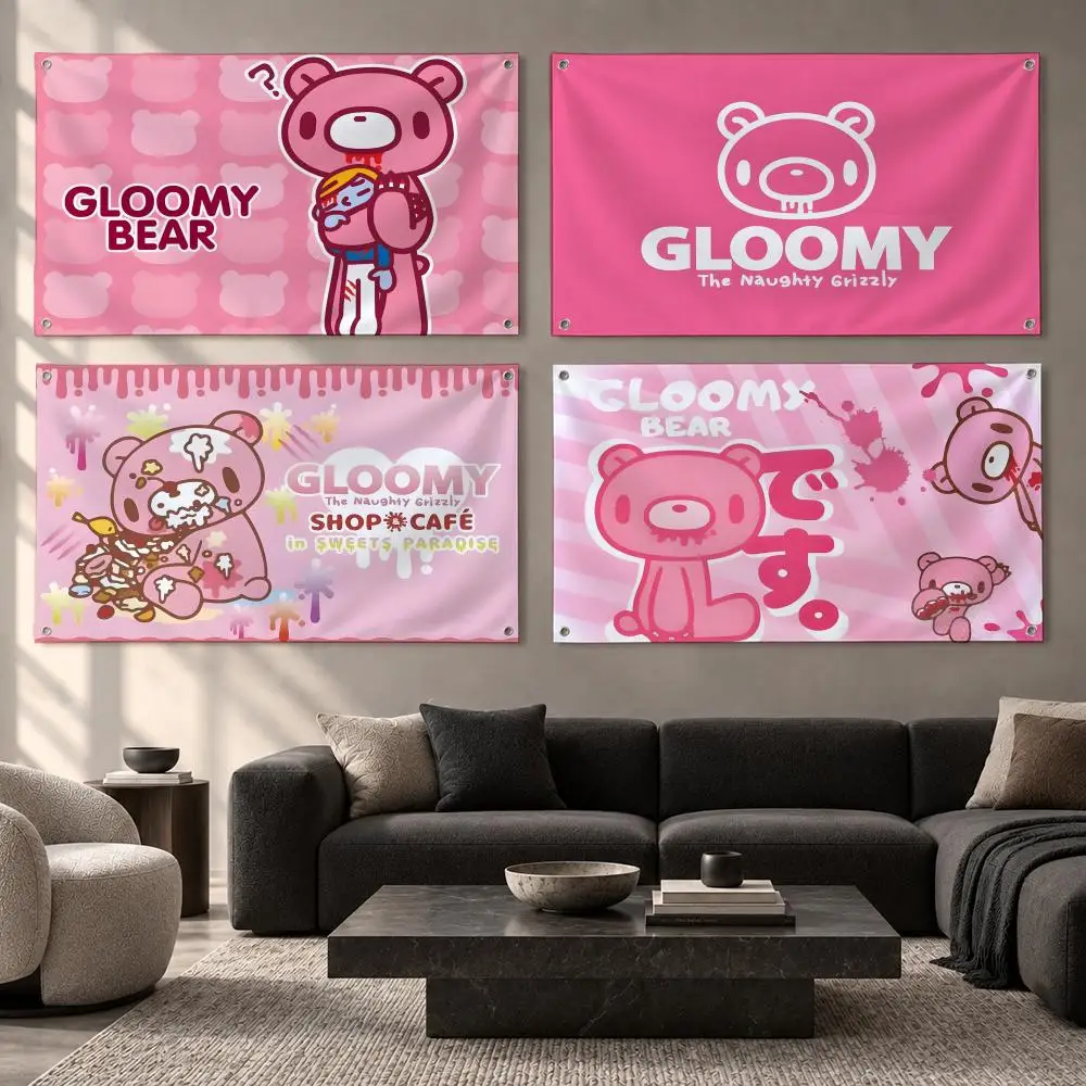 Character Gloomy Bear Flags Fabric Pennant Banner, Apt Wall Decor, Living Corner, Bedroom, Studio, E-sports Room