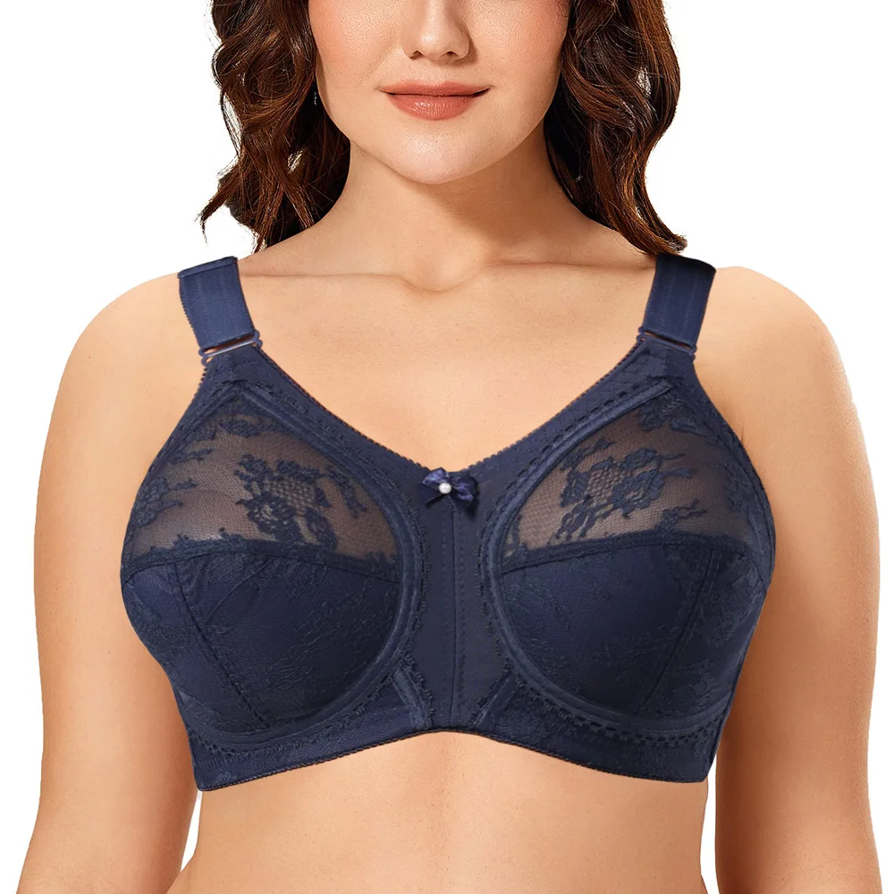 Plus Size Bra Sexy Bralette Lace Full Coverage Ultra Thin Wireless Unlined Minimizer Bra Big Size D E F G H I Cup