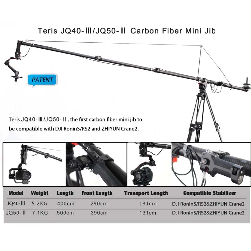 TERIS JQ50-III 5 أمتار من ألياف الكربون كاميرا فيديو DSLR صغيرة احترافية ذراع رافعة الجيب