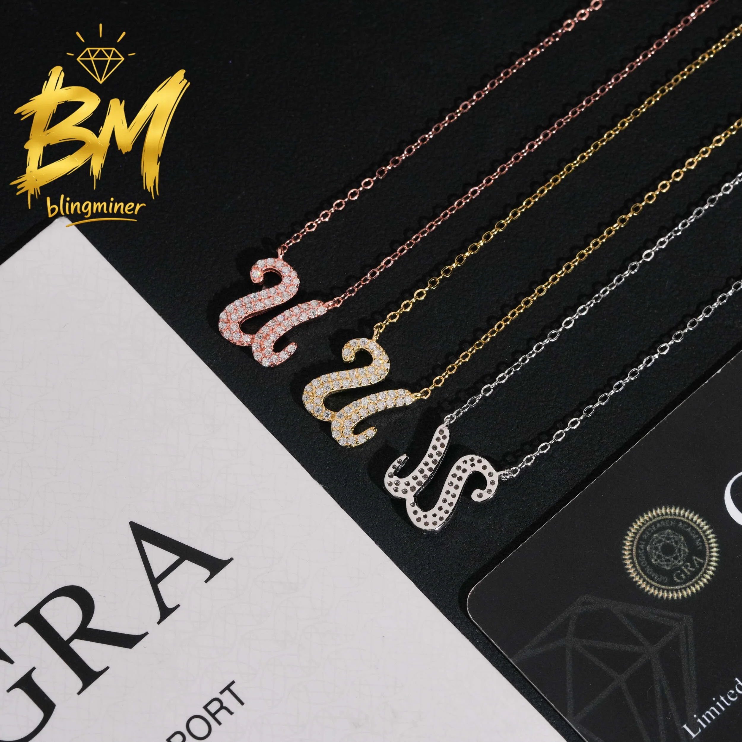 Blingminer Fashion Letter U S925 Silver VVS Moissanite Iced Out Pendant Necklaces For Women  Jewelry Pass Diamonds Tester GRA