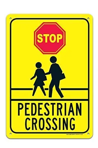 Jacksoney Tin Sign New Aluminum Metal Stop Pedestrian Crossing Sign Retro 11.8 x 7.8 Inch