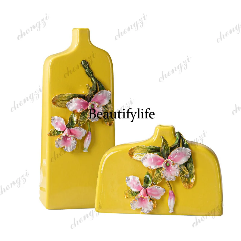 A95 enamel ceramic vase shower cabinet TV cabinet New Chinese lemon painted blue and white porcelain desktop