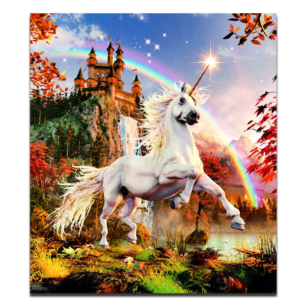 Diy Diamond Painting Kits Rainbow Castle and unicorn horse Diamond Mosaic Embroidery Cross Stitch Animal gift Decor rhinestone