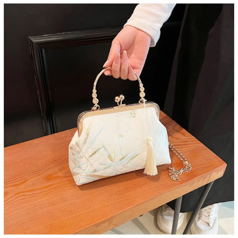 Silk cloth Chinese Style Handbag Fashion Elegant Chinese Style Women\'s Bag White Tassel Shoulder Bag