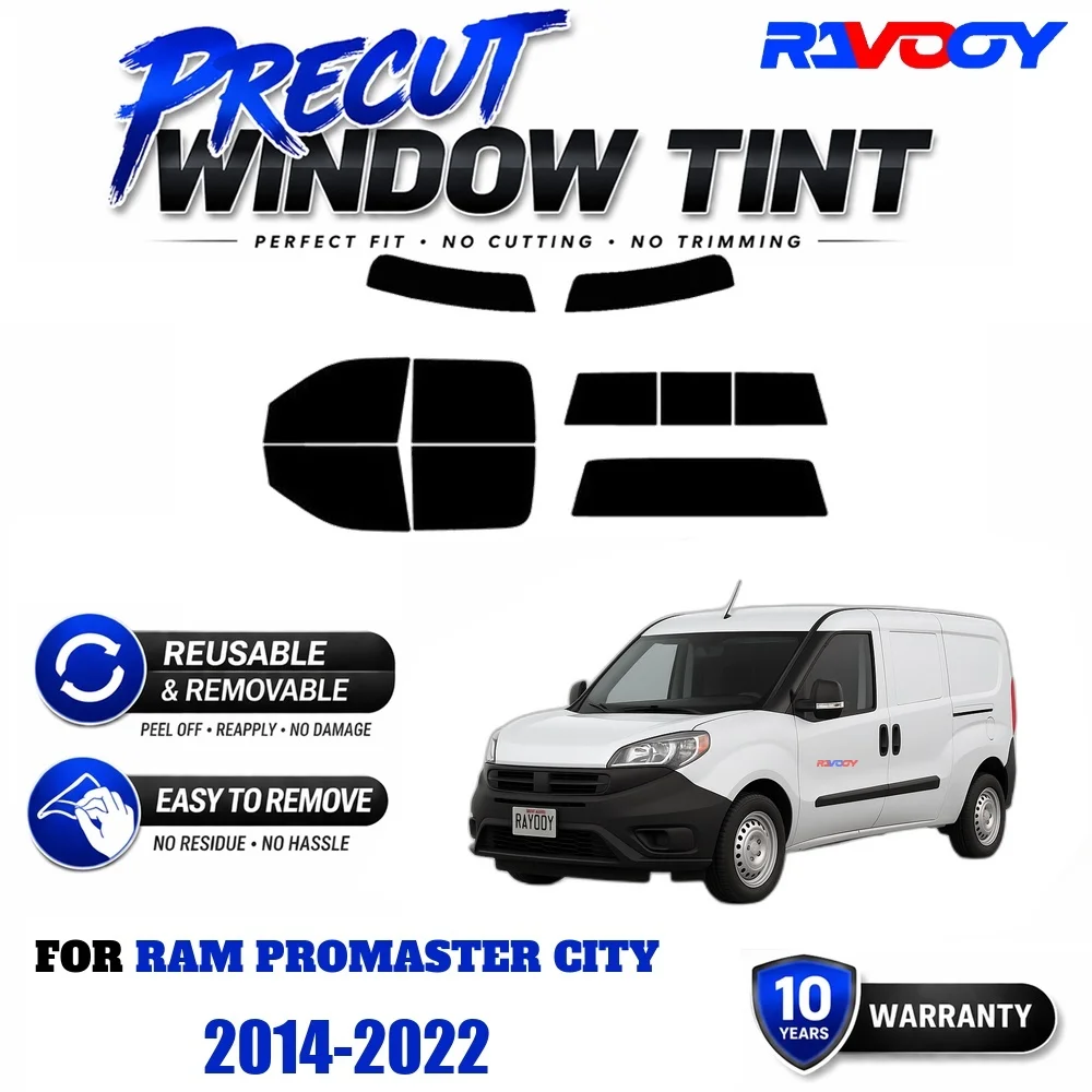 RAVOOY Precut Window Tint, Reusable Removable EPU Film, Custom Fit for Ram Promaster City 2014-2022, UV Heat Protection
