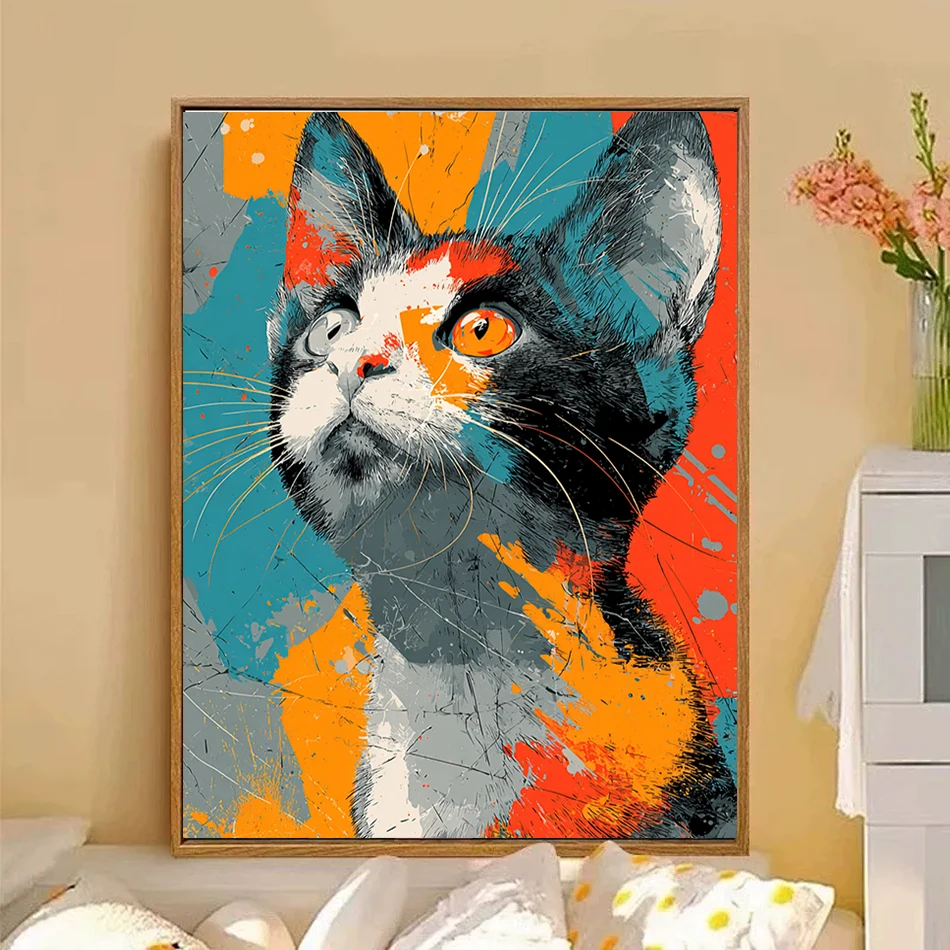 RUOPOTY Malen nach Zahlen, moderne, einfache Ölfarbe, Katze und Hund, DIY-Set, Kunsthandwerk, handgefertigte Kunstbedarf, Geschenk, Kunstwerk, Wandkunst