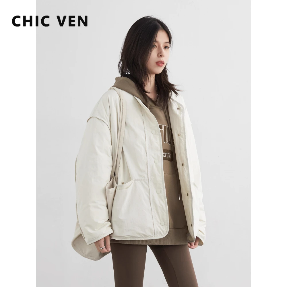 

CHIC VEN Women Down Coats Simple Loose Texture Round Neck Down Jacket 90 White Duck Down Jacket Autumn Winter 2025