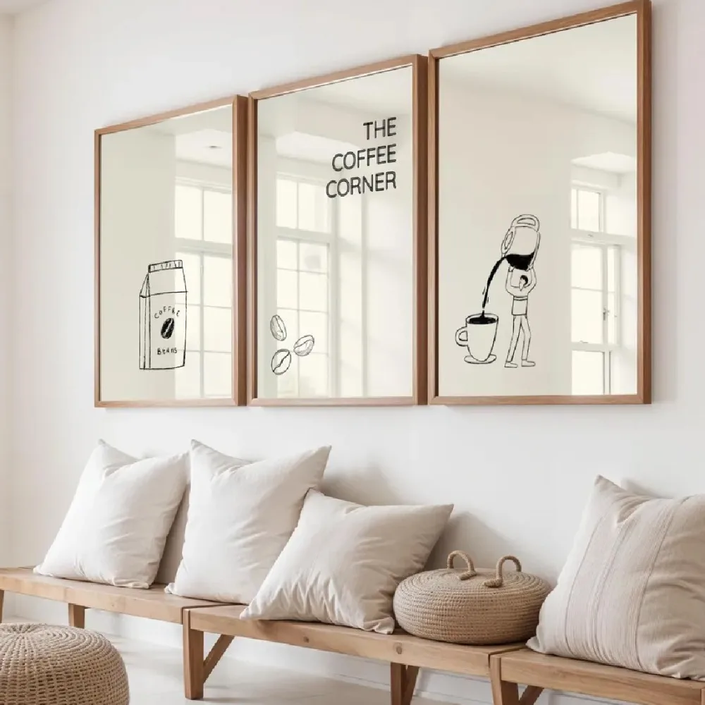 Rahmenlose Retro-Poster, drei kunstvoll gestaltete Kunstdrucke mit Kaffee-Motiv, minimalistische Café-Leinwandkunst, Schlafzimmerdekoration, ästhetisches Design für das Wohnzimmer