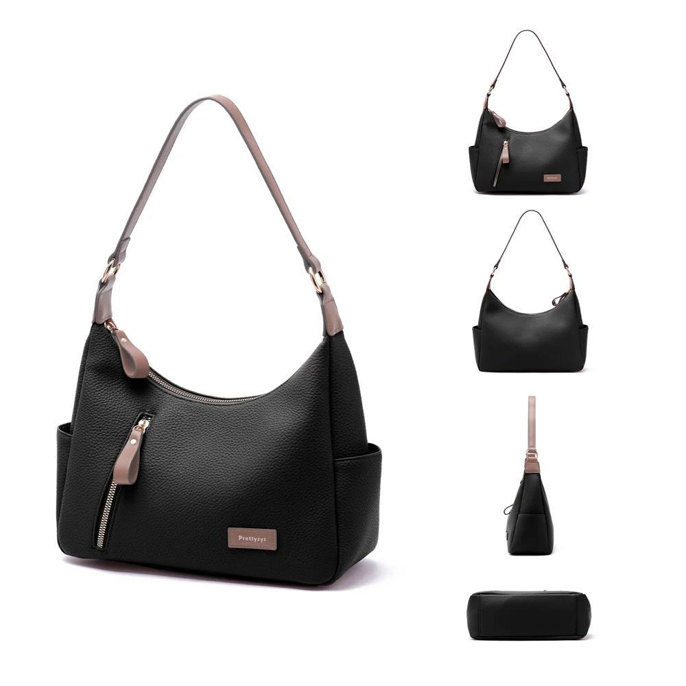 High quality PU leather women's bag with large capacity for commuting, simple armpit bag, multiple pockets, portable tote bag