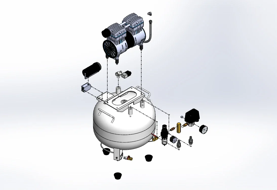 ضاغط هواء صامت صغير محمول بدون زيت للأسنان ، مختبر أسنان طبي كهربائي لوحدتين