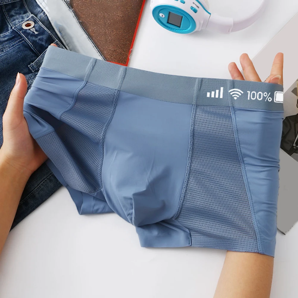 Men Modal Mesh Middle Rise Ice Silk Underwear Shorts Panties Boxers Briefs Underpants Quick Drying Seamless Elastic Male Boxer