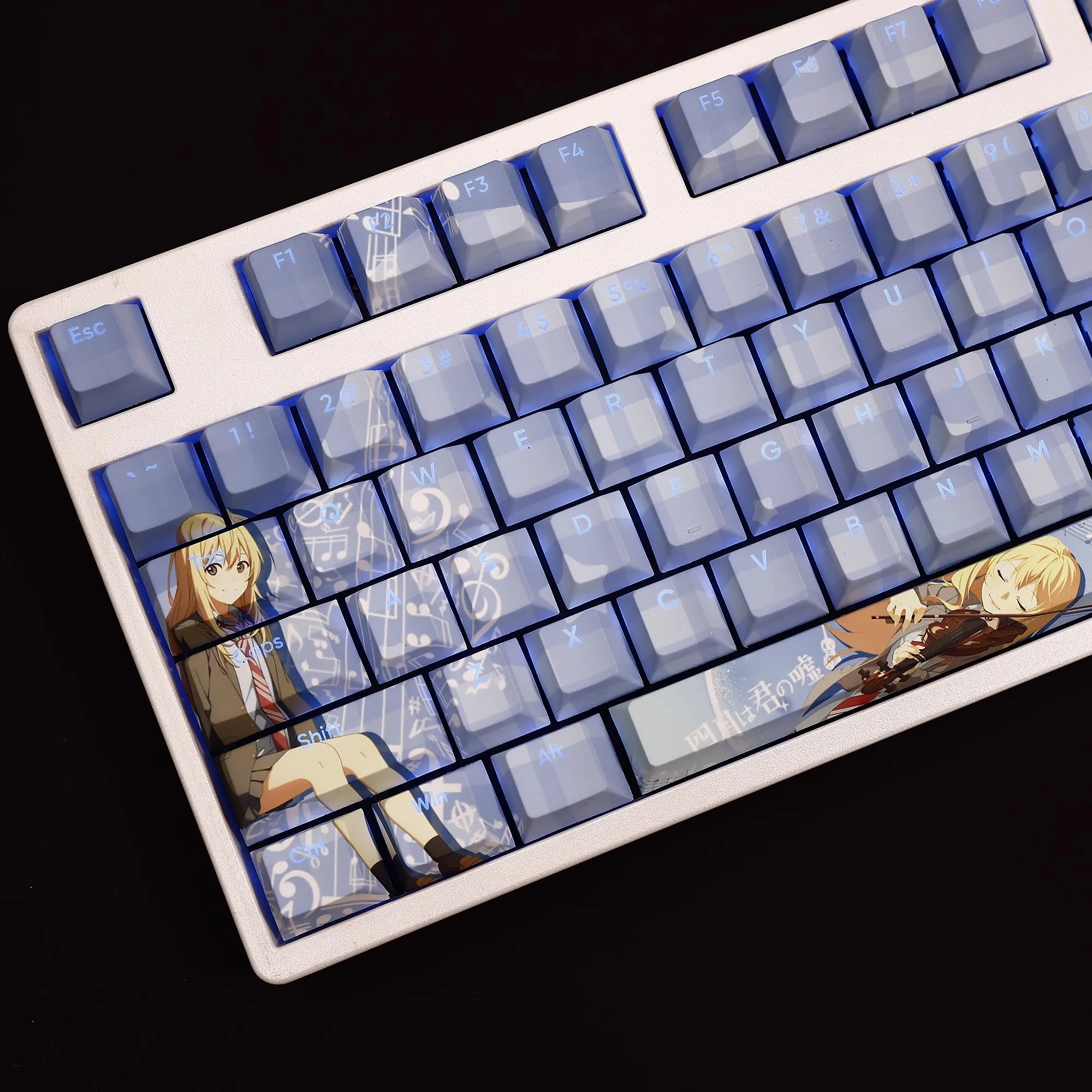 108 Keys/set Your Lie in April Miyazono Kaori Keycap PBT Backlit Keycaps Cartoon Anime Gaming Key Caps For ANSI 61 87 104 108