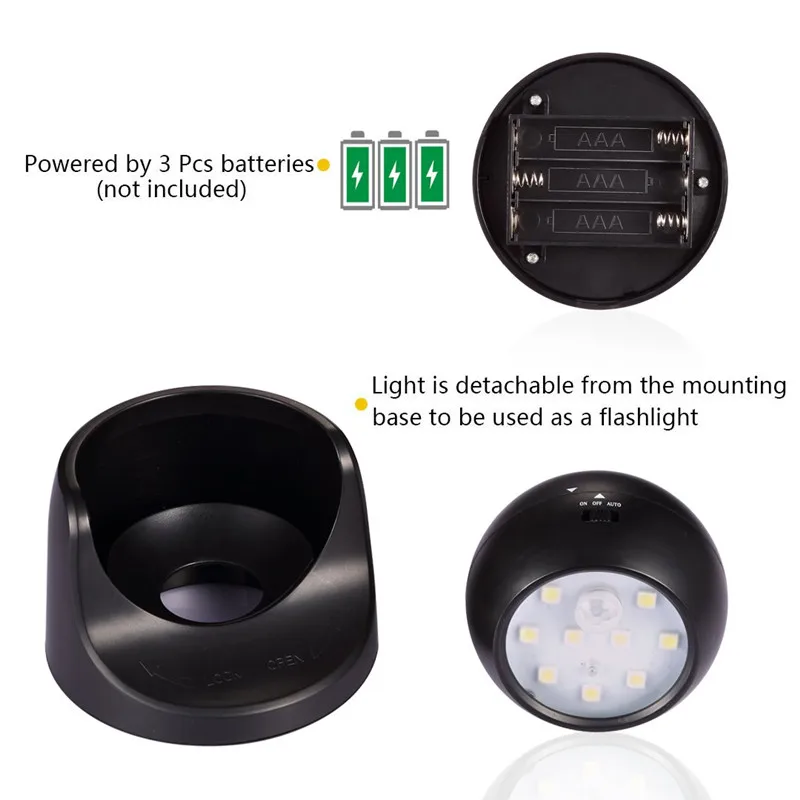 9 LED Wireless Motion Sensor Night Light 360 Degree Rotation Night Light Night Lamp Wall Light Lamp Battery Power Auto On Off