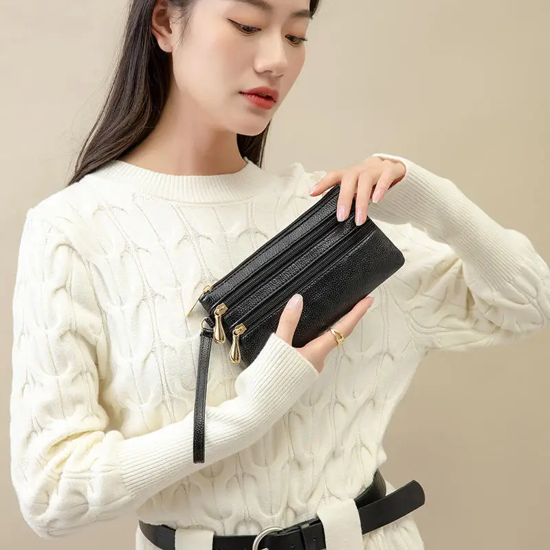 Fashion Women Wallets Solid Color Simple Zipper Purses Black White Gray Long Section Clutch Wallet Soft PU Leather Money Bag