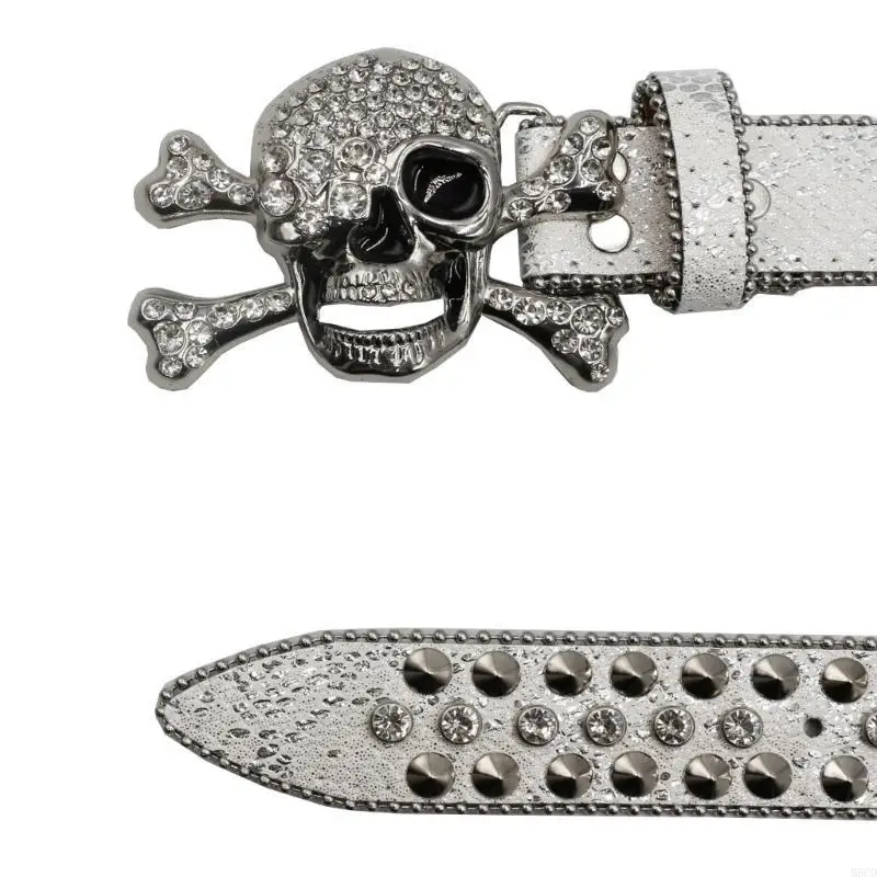 M6CD شعبية الجمجمة مشبك حزام للكبار أحجار الراين برشام حزام جميع مطابقة Blingbling الحزام الغربي للاستخدام اليومي والنادي