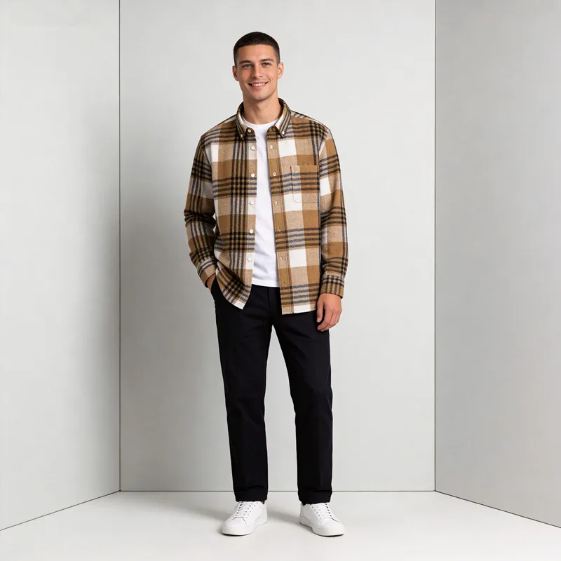 100% Cotton Men's Flannel Plaid Shirt British Style Brushed Long Sleeve Thicken Street Casual Button Down Retro Jacket Plus 6XL