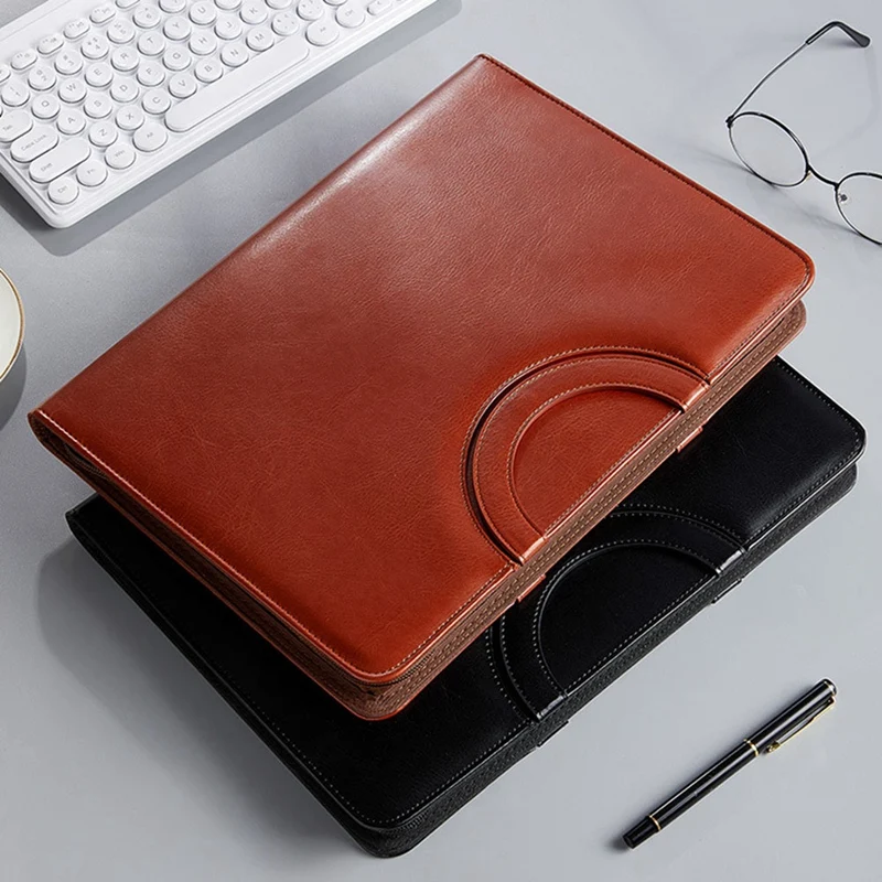 지퍼가 달린 가죽 포트폴리오 폴더, 손잡이가 달린 비즈니스 폴더, 회의 메모장 폴더, 남녀 공용