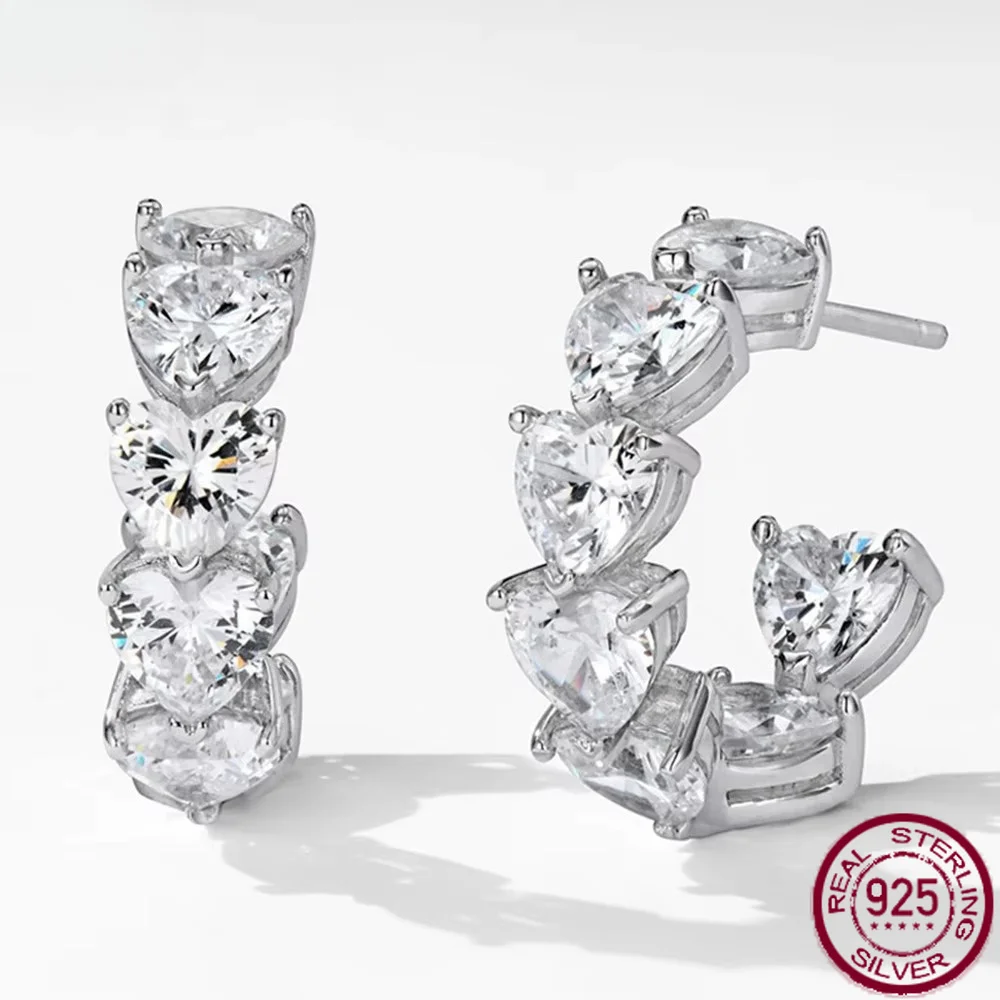 Yaranyan Sparkling 100% 925 Sterling Silver Heart Cut Lab Sapphire Gemstone Open Hoop Earrings Fine Jewelry Anniversary Gifts