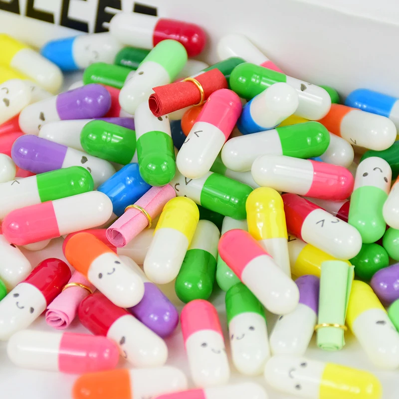 105 قطعة كبسولات رسالة الحب القلب حبة مع لفة ورقة ملاحظات فارغة واضح الرغبات زجاجة كبسولة التعبيرات ابتسامة حبوب هدايا الزفاف #4