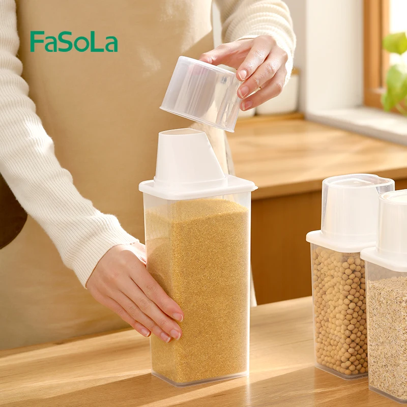 FaSoLa Plastic Storage Container Food Organizer Rice Dispenser Jars for Bulk Cereals Kitchen Storage Preservation Box