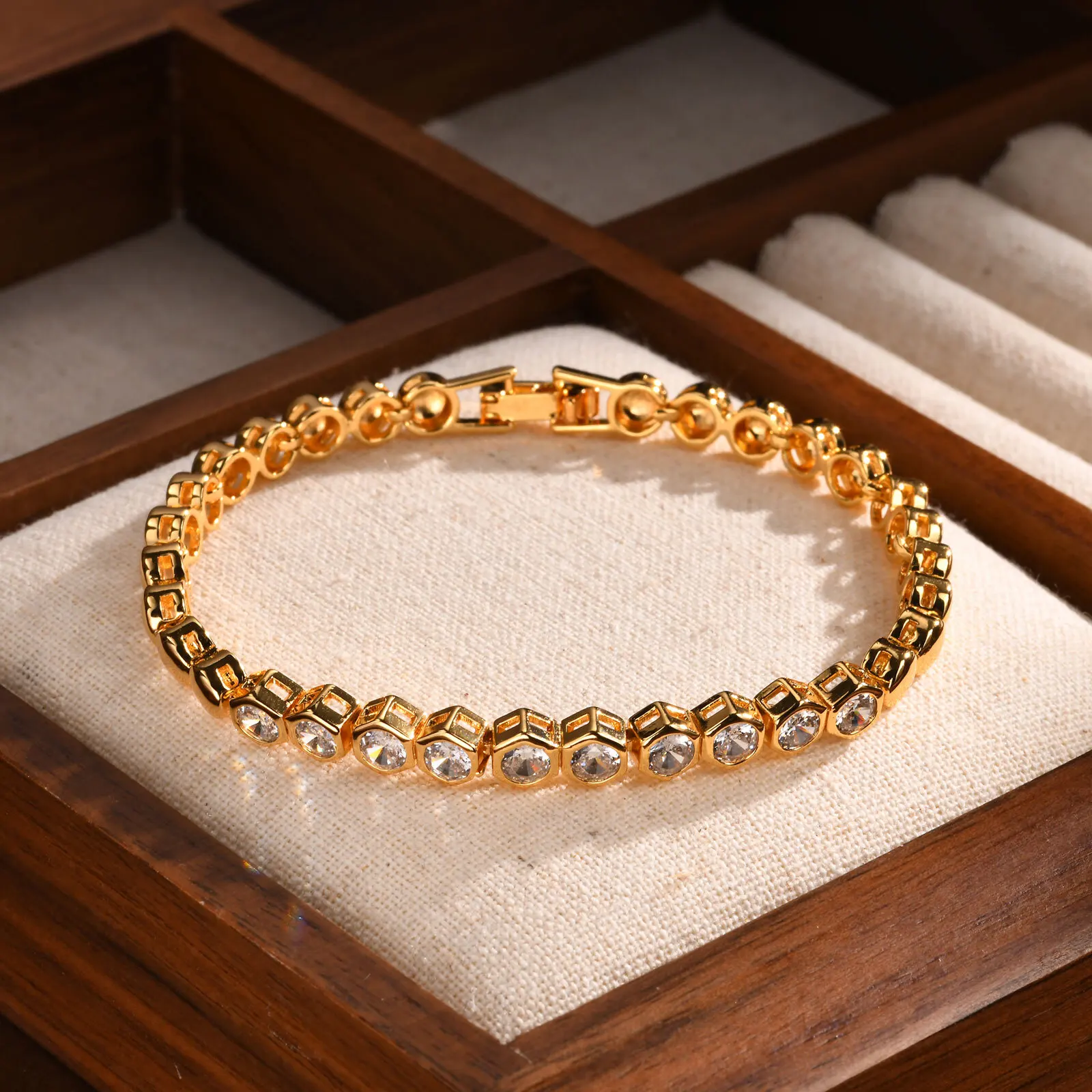 Cubic Zirconia Tennis Bracelet for Women, 18K Gold Plated Stainless Steel CZ Chain, Bridesmaid Jewelry Non Tarnish