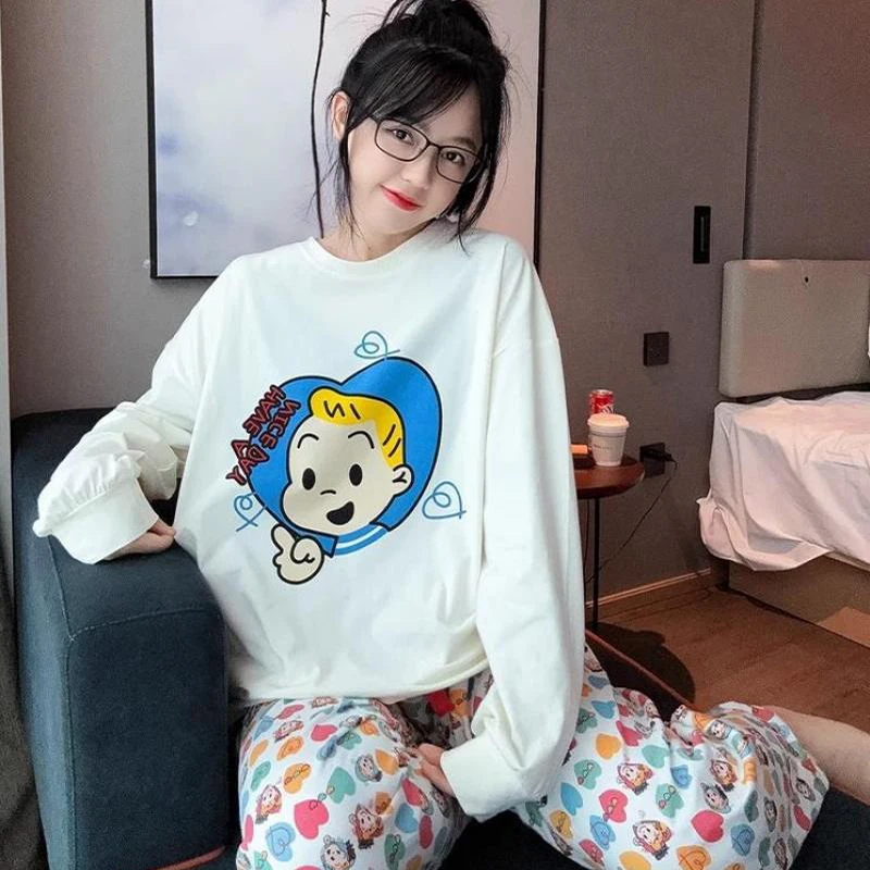 Kawaii Cartoon Miniso Osamu Goods Long Sleeve Pajamas Cute Graffiti Printed Pants Set Loungewear Comfortable Pullover Pajamas