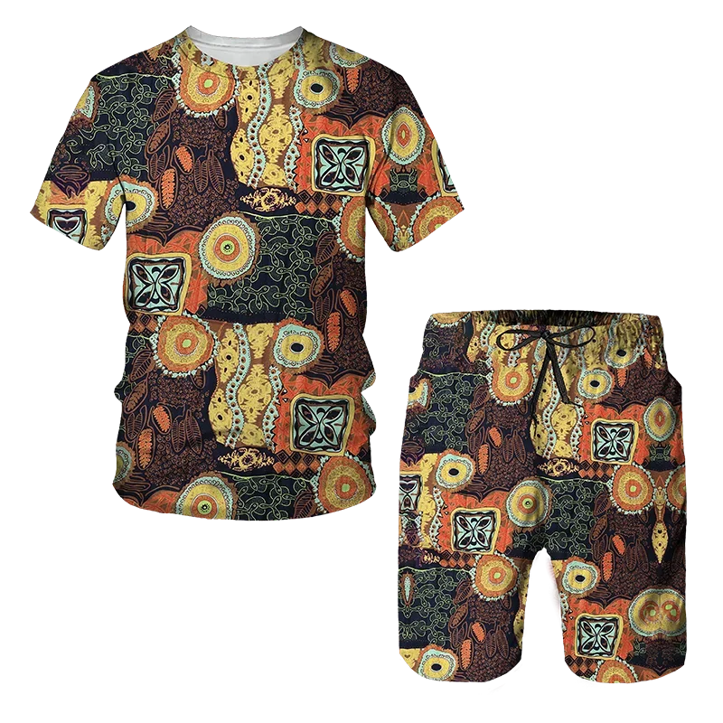 3D Print African Summer Women\'s Men\'s T-shirts Set Africa Dashiki Men Tracksuit Tops Shorts Sport And Leisure Suit Men Clothing