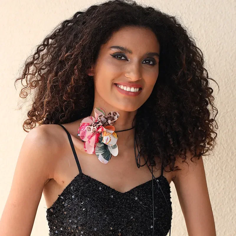Vintage Goth Multicolor Leopard Print Flower Clavicle Chain Necklace for Women  Adjustable Bowknot Choker Dinner Party Jewelry