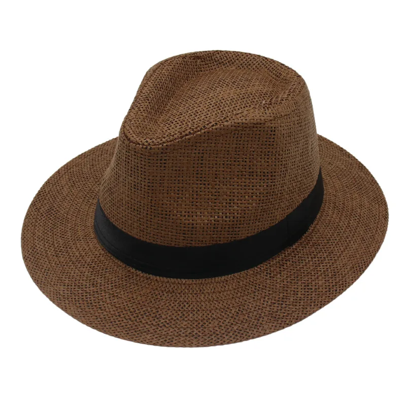 57-62cm Unisex Women Men Straw Caps Summer Casual Panama Jazz Hat Lady Beach Sun Hats Outdoor UV-protection Wide Brim Fedora Cap