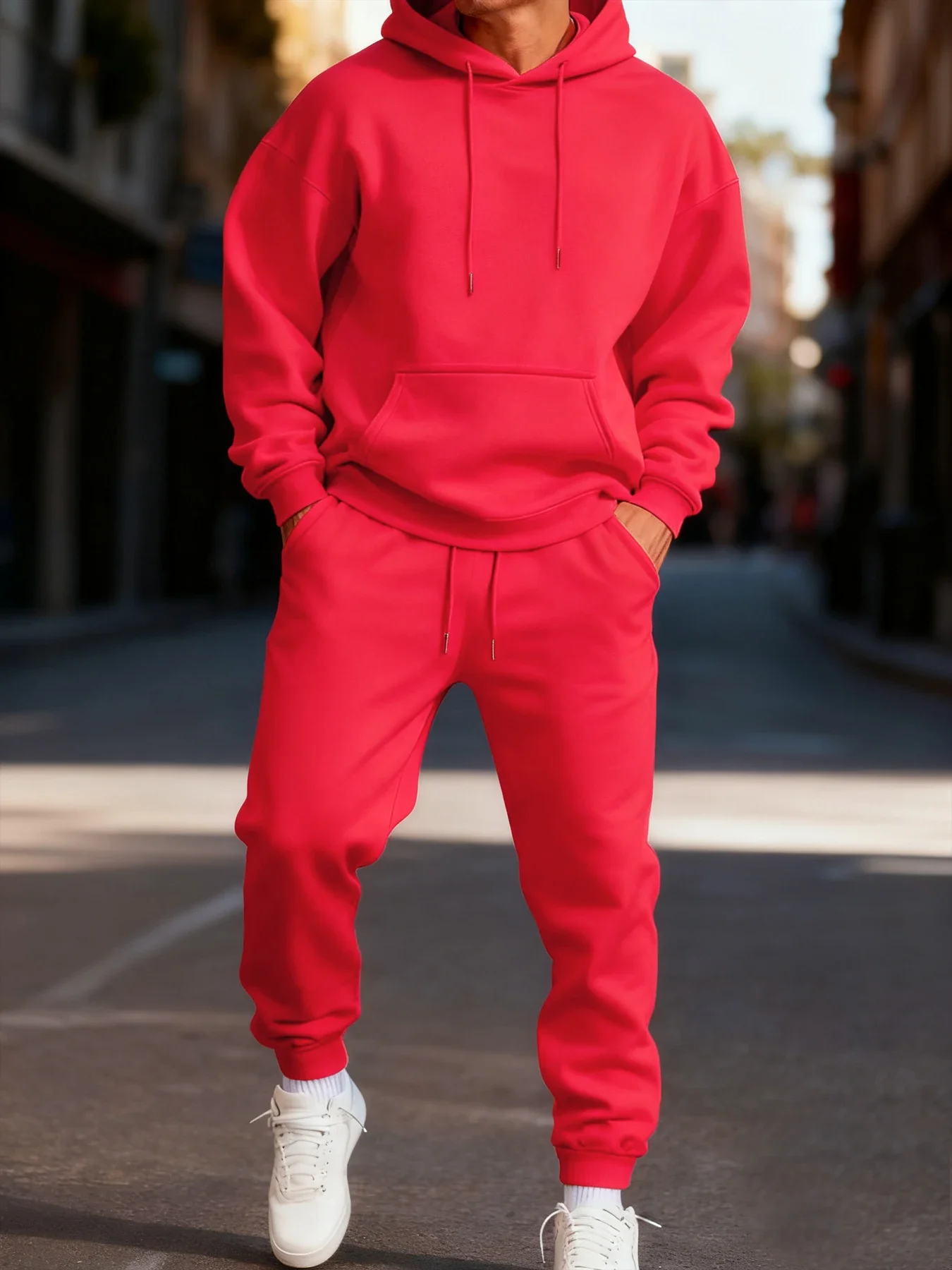 

Ensemble à capuche pour homme, couleur unie, deux pièces, vêtements de rue longs, sport décontracté, pantalon de survêtement