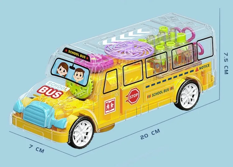 Children's car toy electric bus universal transparent rotating car gear simulation school bus music and l bus music and lighting