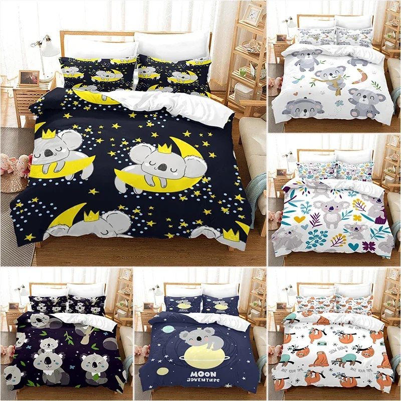 Cartoon Koala Duvet Cover & Pillow Cover Bedding Set Single Double Twin Full Queen King Size Bed Set for Bedroom Decor Rainbow